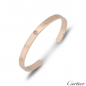 Cartier Rose Gold Pink Sapphire Cuff Love Bracelet Size 18 B6030018